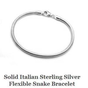 Solid Sterling Silver Flexible Snake Chain Bracelet Unisex Stamped 925 Italy